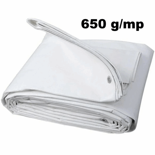 prelata impermeabila heavy alba pvc 650gmp cu inele